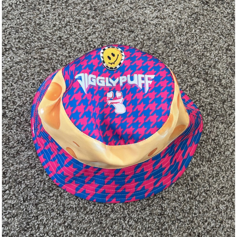 Pokemon Jigglypuff Bucket Hat Pink Blue Houndstooth Cheese Print Streetwear Hat
